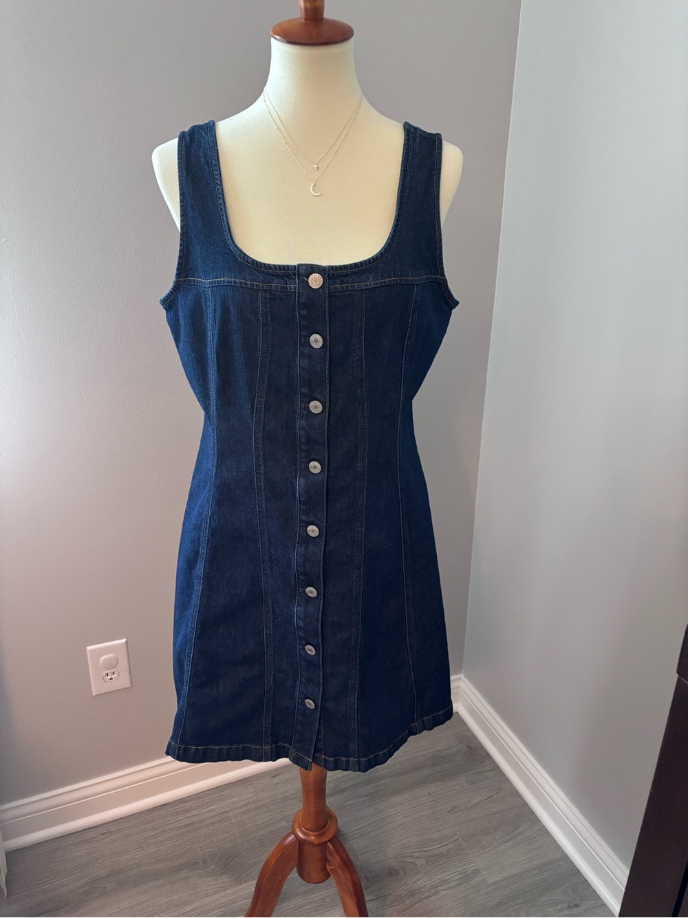 Gap Dark Wash Seamed Button-Front Denim Dress size L